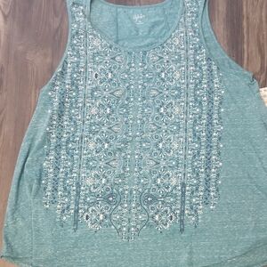 Style & Co. Teal Embroidered Tank Top